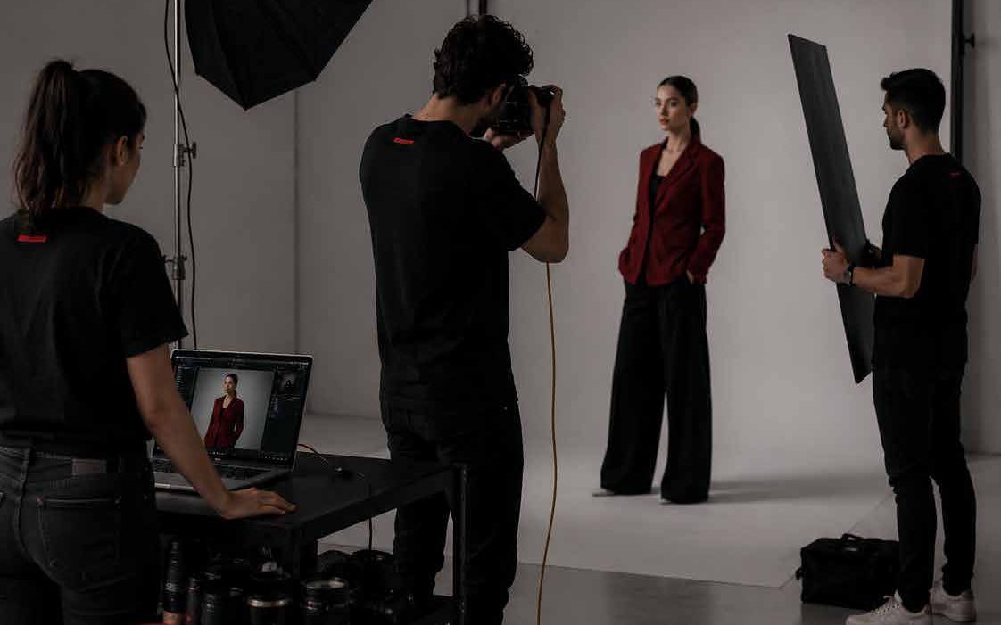 Studio production set with softbox lighting